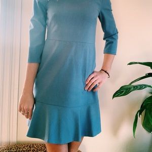 Blue 3/4 Sleeve Dress with Fluted Hem